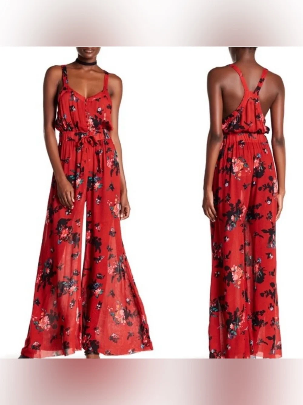 NWT- Free People Moonlight Garden Floral Jumpsuit Wide Leg Large
